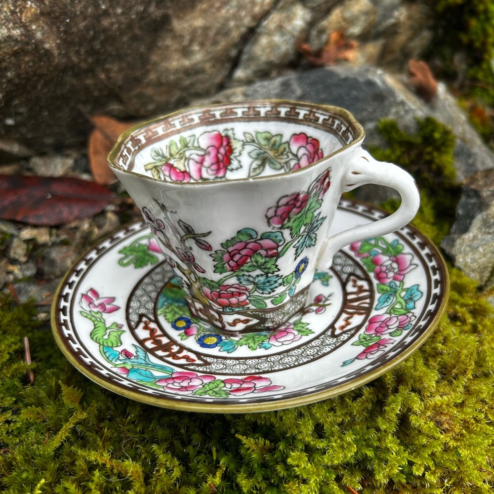 Vintage Coalport Indian Tree Floral Teacup and Saucer
